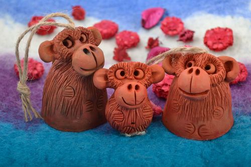 Campanelli dautore in ceramica fatti a mano set di tre campanelli animali - MADEheart.com