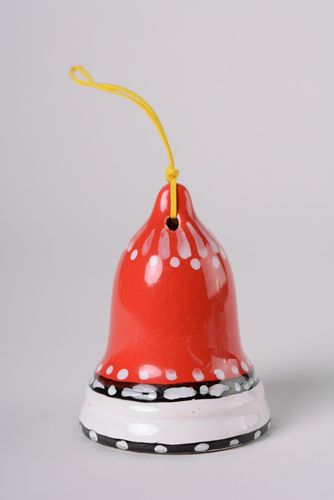 Handmade decorative red and white maiolica ceramic bell painted with glaze - MADEheart.com
