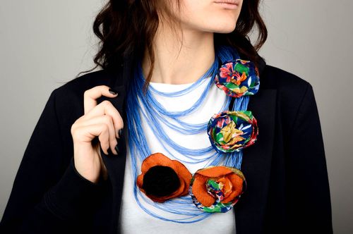 Handmade designer multirow necklace textile accessory stylish massive necklace - MADEheart.com