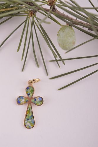Unusual handmade metal cross gemstone pendant fashion neck accessories - MADEheart.com