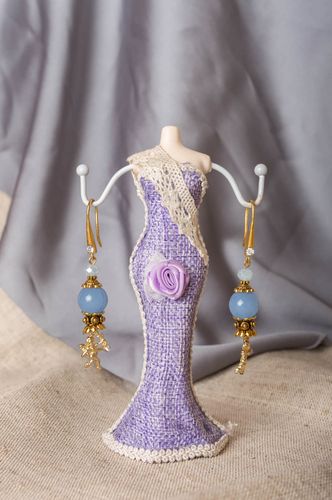 Earrings made of natural stones with long charms blue jade accessory - MADEheart.com