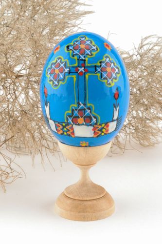 Деревянное расписное яйцо в голубом цвете  - MADEheart.com