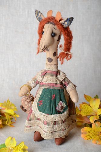 Handmade fabric soft toy giraffe with coffee and vanilla aroma interior doll - MADEheart.com
