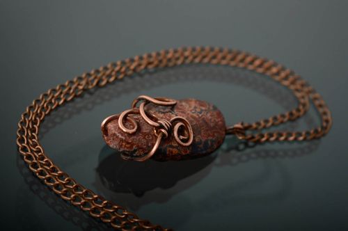 Copper pendant with natural jasper - MADEheart.com