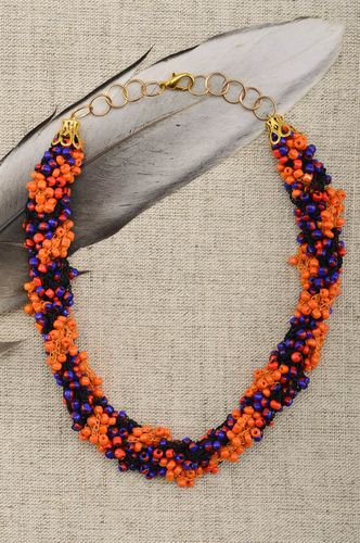 Handmade stunning necklace beaded cord necklace bright elegant jewelry - MADEheart.com