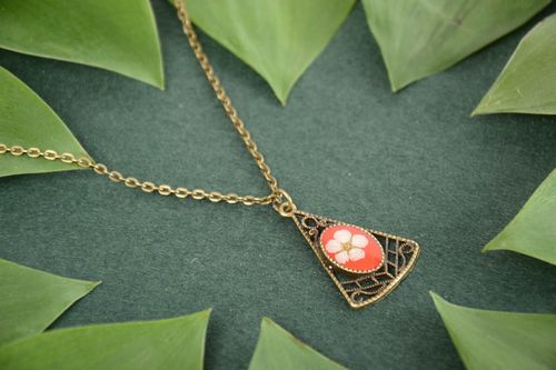 Beautiful interesting tender unusual handmade resin pendant with fresh flowers  - MADEheart.com