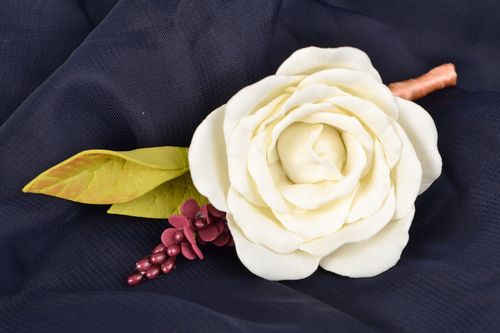 Handmade tender flower boutonniere made of foamiran white rose for groom - MADEheart.com