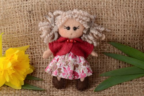 Handmade doll brooch felted of natural wool for little lady of fashion - MADEheart.com