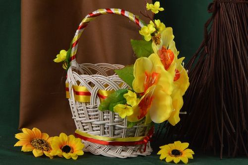 Handmade present for women designer woven basket small bakset for decor - MADEheart.com