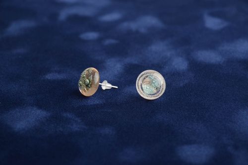 Gentle small handmade round fused glass stud earrings designer womens jewelry - MADEheart.com