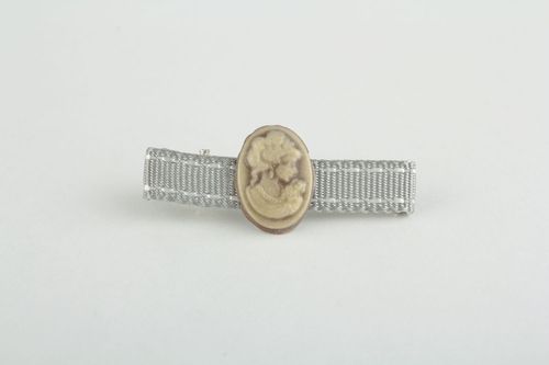 Pince à cheveux en ruban de reps faite main originale grise de style rétro - MADEheart.com