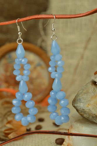 Handmade long festive blue crystal earrings designer accessories light   - MADEheart.com