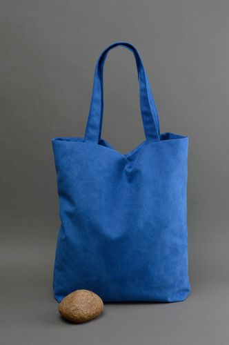 Синяя женская сумка мешок ручной работы с карманом из искусственной замши - MADEheart.com