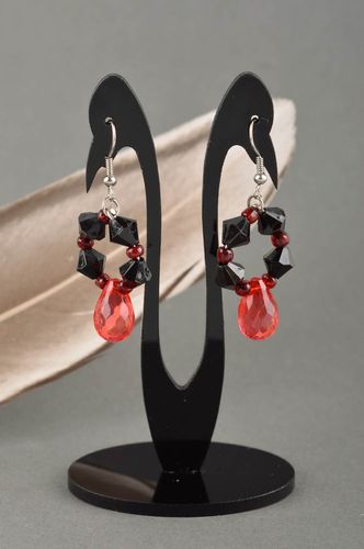 Handmade earrings cute earrings designer jewelry black and red long earrings - MADEheart.com