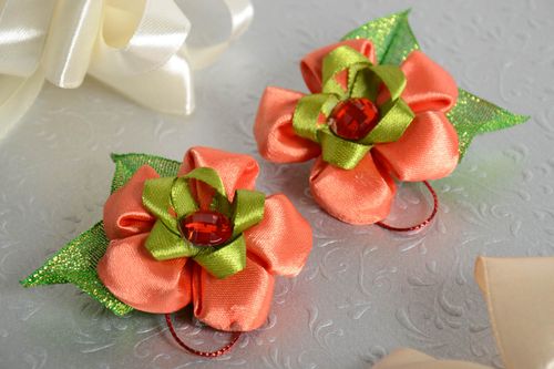 Barrettes fleurs faites main Accessoires cheveux en satin Cadeau femme 2 pièces - MADEheart.com