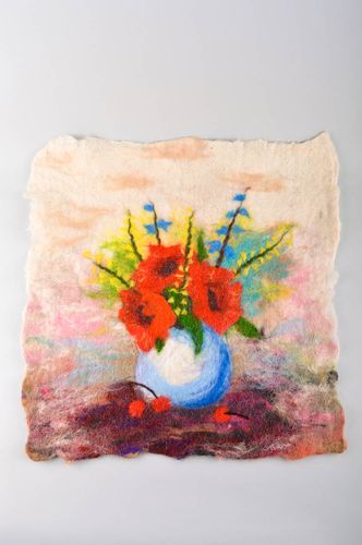 Tableau en laine feutrée fait main vase de fleurs Décoration dintérieur - MADEheart.com