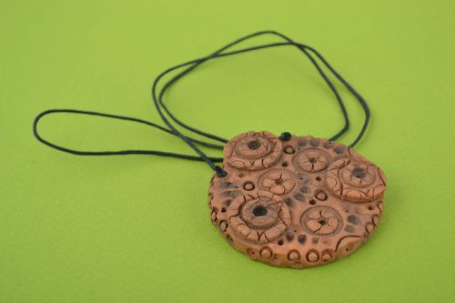 Beautiful round handmade designer ceramic neck pendant on cord - MADEheart.com