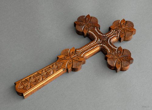 Wall wooden cross with carving  - MADEheart.com