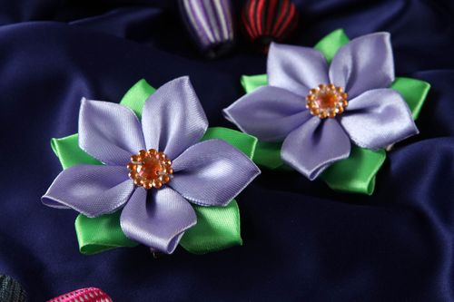 Pinces à cheveux fait main Barrettes fleurs en rubans violet vert Cadeau fille - MADEheart.com