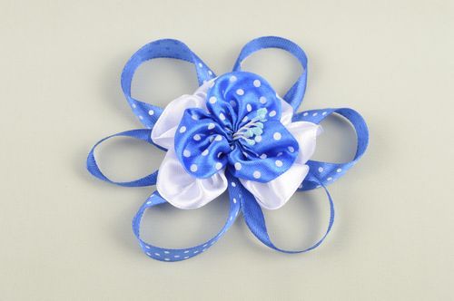 Handmade flower hair tie unusual blue accessory tender hair tie for kids - MADEheart.com