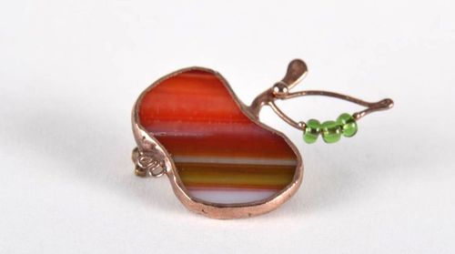 Stained glass brooch made from copper and red glass - MADEheart.com