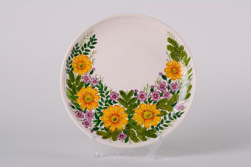 Origineller schöner Deko Teller mit Blumenmuster und Glasur für Interieur   - MADEheart.com