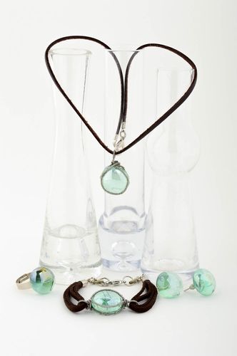 Stylish handmade glass jewelry set glass earrings pendant ring bracelet designs - MADEheart.com