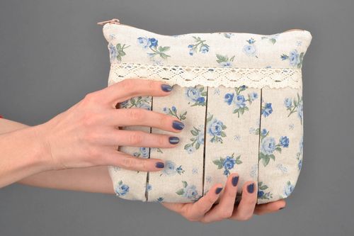 Handmade fabric beauty bag with lace Blue Rose - MADEheart.com