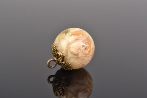 Beautiful round neck pendant with real flower coated with epoxy in the shape of ball Rose - MADEheart.com