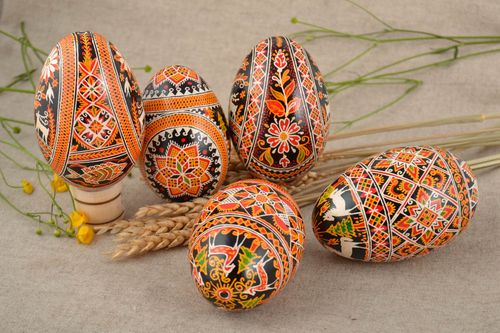 Set of Easter eggs painted with acrylics 5 pieces handmade ethnic pysankas  - MADEheart.com