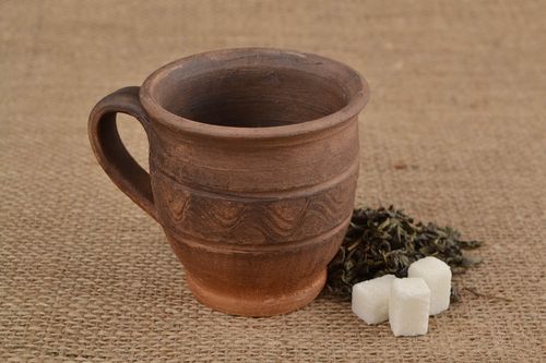 7 oz brown cup tall with handle and provance style pattern 0,33 lb - MADEheart.com