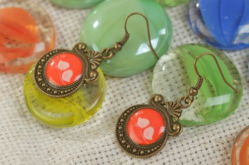 Handcrafted long red earrings in vintage style made of glass glaze - MADEheart.com