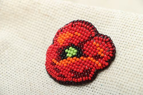 Broche coquelicot en perles de rocaille tchèques  - MADEheart.com