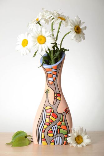 14 inches tall handmade ceramic glazed hand-painted flower vase 2 lb - MADEheart.com