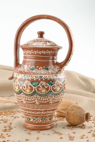8 inches handmade ceramic glazed pot with a long handle and lid 1,74 lb  - MADEheart.com