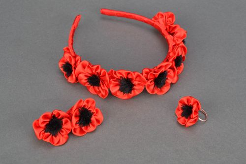 Ensemble de bijoux en rubans de satin Pavots - MADEheart.com