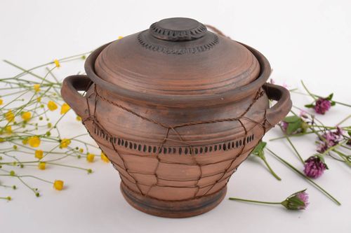 85 oz large clay pot for baking with two handles 3,4 lb - MADEheart.com