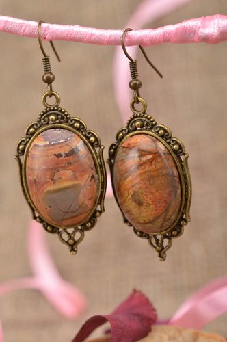 Handmade handmade beautiful unusual cute metal earrings with natural stone - MADEheart.com