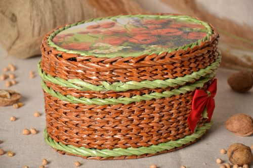 Woven basket with lid Poppies - MADEheart.com