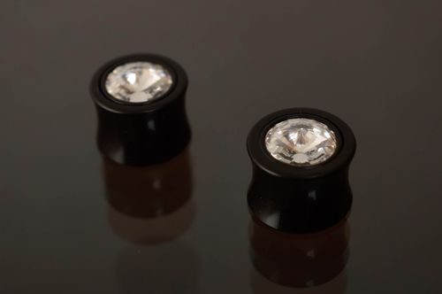Hard rubber ear plugs inlaid with rhinestones - MADEheart.com