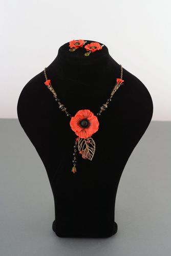 Polymer clay jewelry set Poppies - MADEheart.com