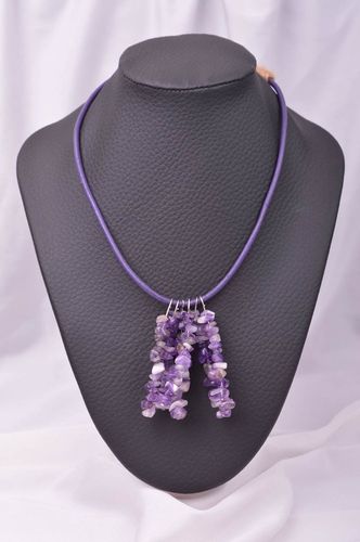 Unusual handmade gemstone necklace leather necklace textile necklace gift ideas - MADEheart.com