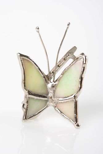 Barrette à cheveux en forme de papillon clair faite main en verre vitrail - MADEheart.com