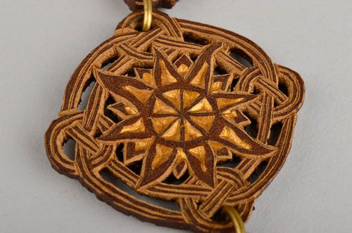 Handmade unusual leather pendant stylish feminine jewelry cute pendant - MADEheart.com
