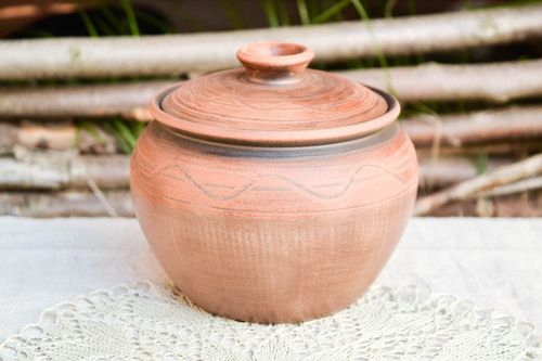 Handmade ceramic pot with lid pot for baking ethnic pottery ceramic art - MADEheart.com