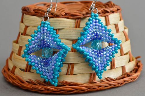 Handmade beaded earrings dangling blue earrings fashion jewelry gift for her - MADEheart.com