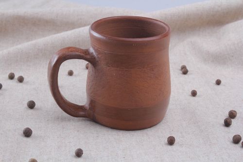 6 oz red clay tea cup with handle and plain rustic pattern - MADEheart.com