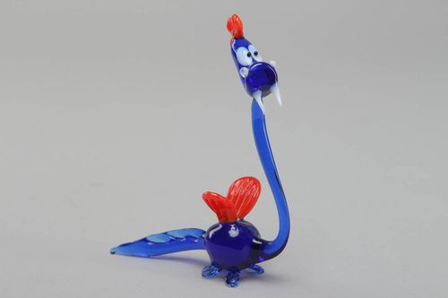 Petite figurine en verre au chalumeau décorative bleue dragon faite main  - MADEheart.com