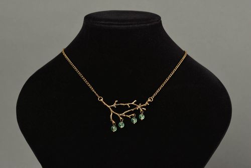 Metal stylish pendant with beads on long chain beautiful handmade accessory - MADEheart.com