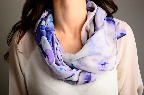 Фиолетовый шарф ручной работы шифоновый шарф авторский женский шарф необычный - MADEheart.com